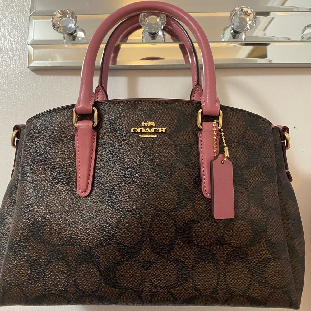 Coach carryall Signature crossbody bag brown and pink